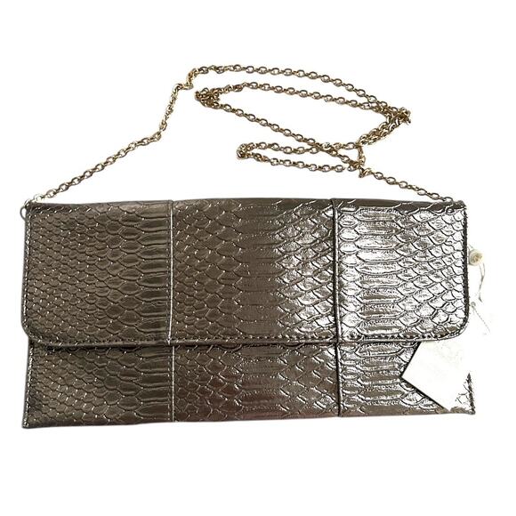 Urban Expressions Reilly Vegan Leather Clutch Crossbody Pewter 12"L x 6"H NEW - Picture 1 of 8